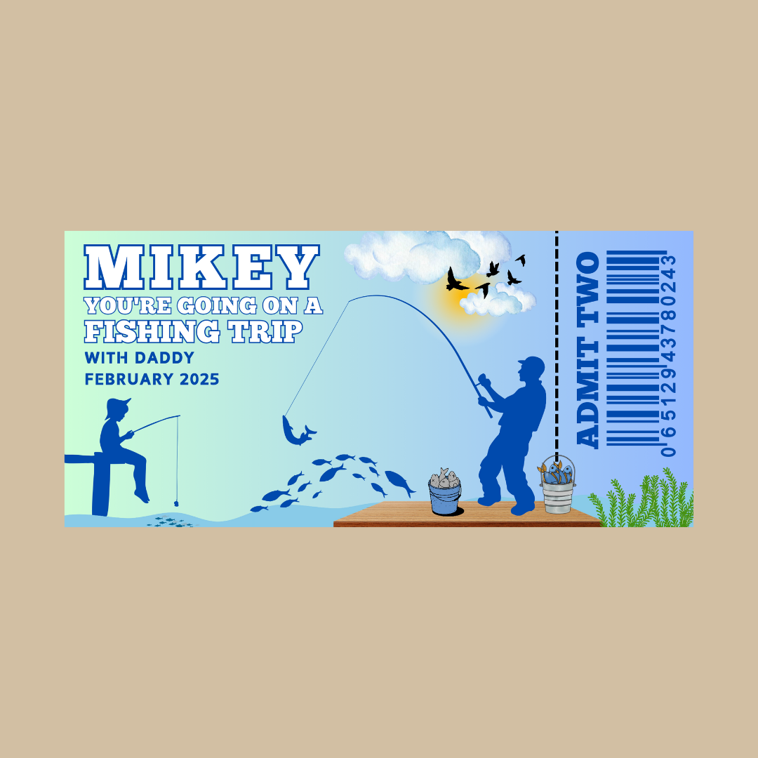 Surprise Ticket Print | Personalised Fishing Trip Ticket Pass Voucher Membership | Gift Idea