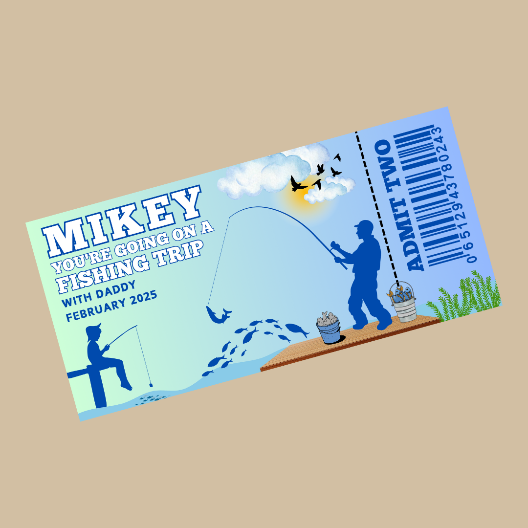 Surprise Ticket Print | Personalised Fishing Trip Ticket Pass Voucher Membership | Gift Idea