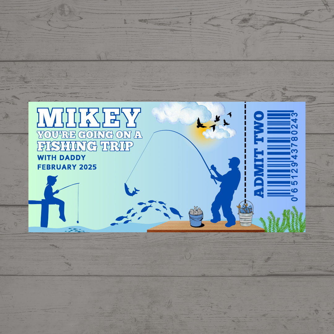 Surprise Ticket Print | Personalised Fishing Trip Ticket Pass Voucher Membership | Gift Idea