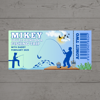 Surprise Ticket Print | Personalised Fishing Trip Ticket Pass Voucher Membership | Gift Idea