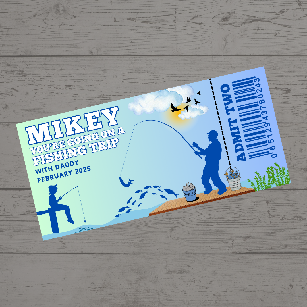 Surprise Ticket Print | Personalised Fishing Trip Ticket Pass Voucher Membership | Gift Idea
