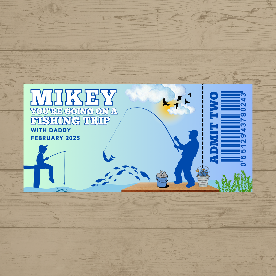Surprise Ticket Print | Personalised Fishing Trip Ticket Pass Voucher Membership | Gift Idea