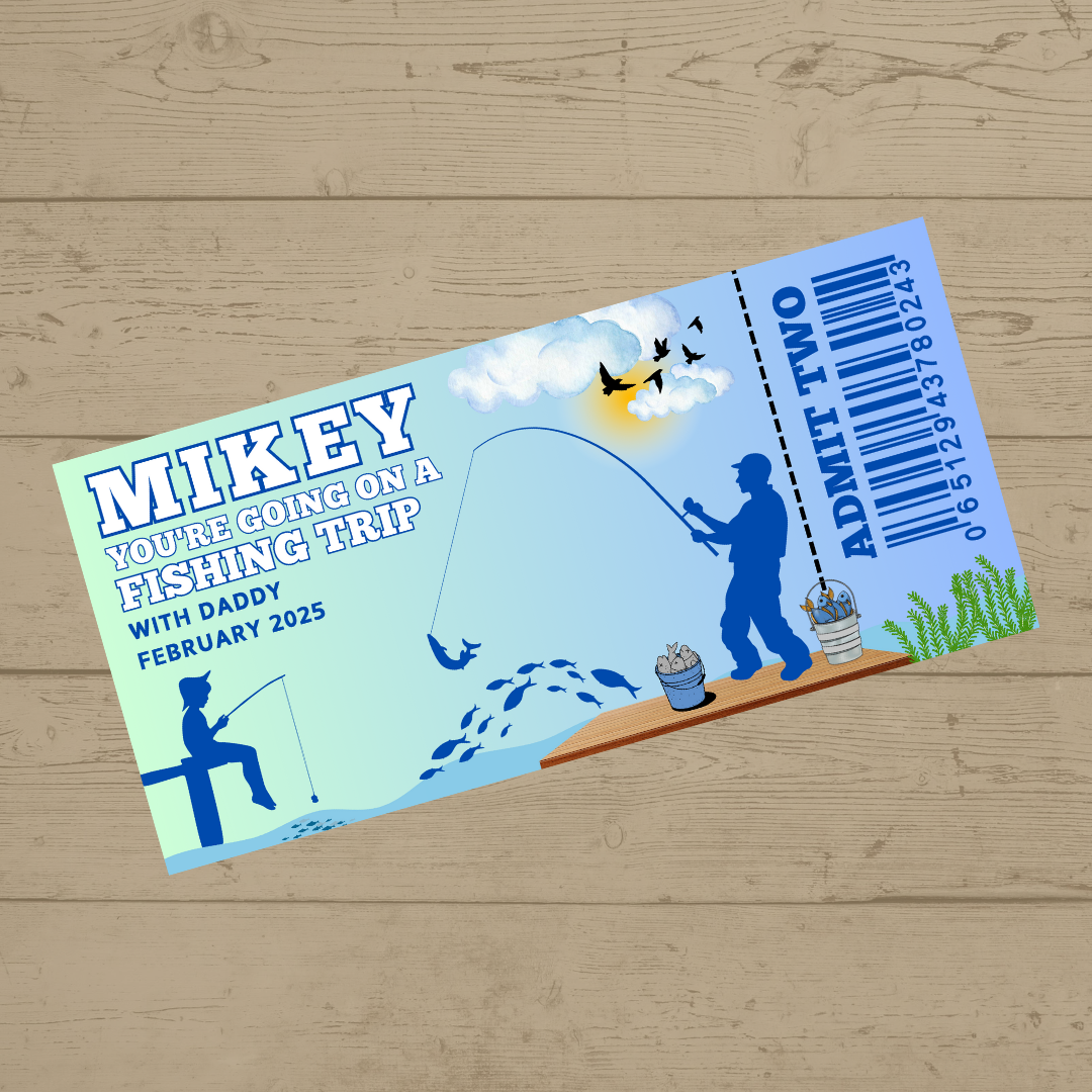 Surprise Ticket Print | Personalised Fishing Trip Ticket Pass Voucher Membership | Gift Idea
