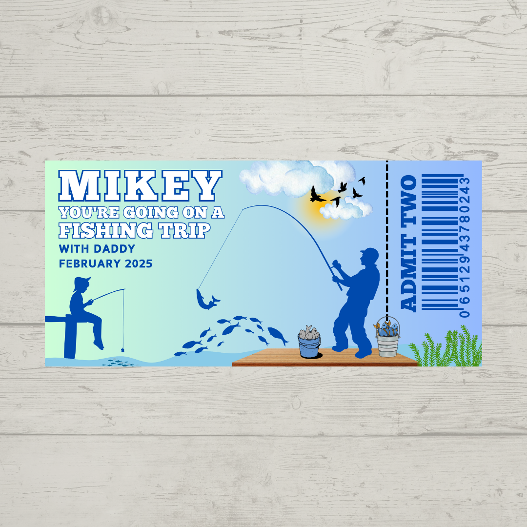 Surprise Ticket Print | Personalised Fishing Trip Ticket Pass Voucher Membership | Gift Idea