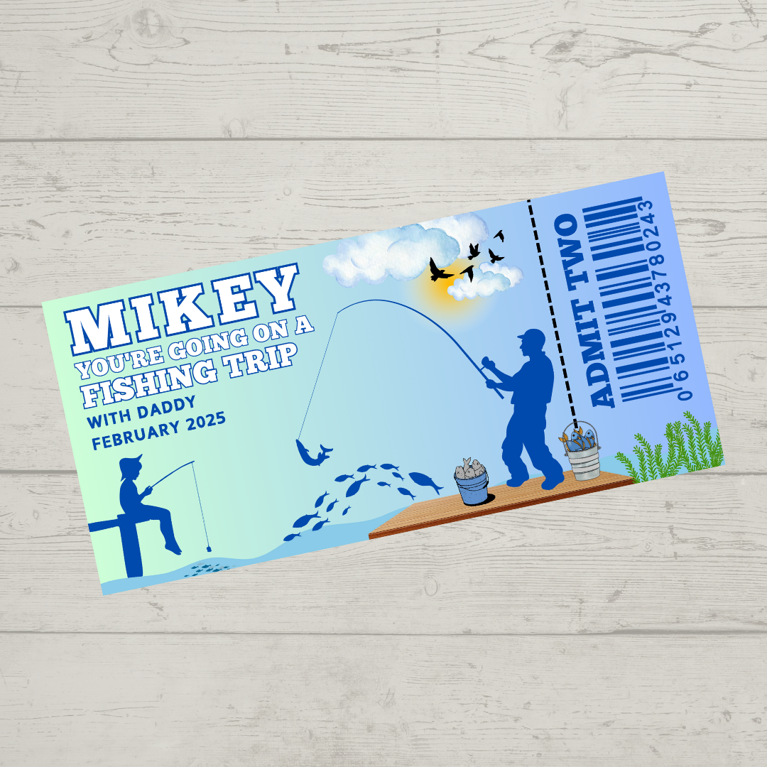 Surprise Ticket Print | Personalised Fishing Trip Ticket Pass Voucher Membership | Gift Idea