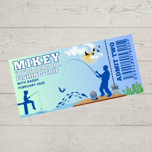 Surprise Ticket Print | Personalised Fishing Trip Ticket Pass Voucher Membership | Gift Idea