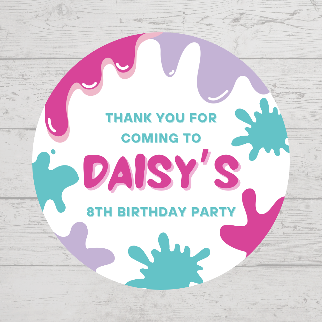Pink Purple Slime Party Stickers | Circle Stickers | Sticker Sheet | Party Stickers | Slime Party Theme (Copy)