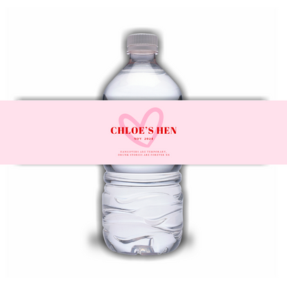 Red Pink Heart Hen Party Water Bottle Labels | Hen Do Stickers | Hen Party Water Labels