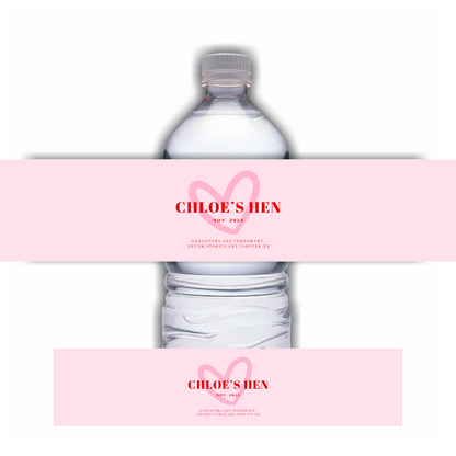 Red Pink Heart Hen Party Water Bottle Labels | Hen Do Stickers | Hen Party Water Labels
