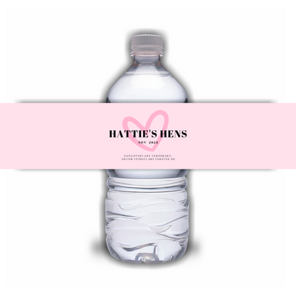 Red Black Heart Hen Party Water Bottle Labels | Hen Do Stickers | Hen Party Labels