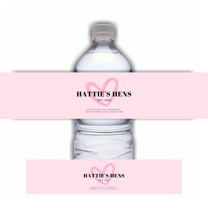 Red Black Heart Hen Party Water Bottle Labels | Hen Do Stickers | Hen Party Labels