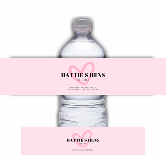 Red Black Heart Hen Party Water Bottle Labels | Hen Do Stickers | Waterproof Labels