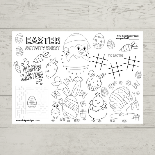 A4 Colouring Activity Sheets | Personalised Easter Activity Sheets | Easter Placemats - Dinky Designs