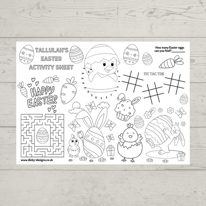 A4 Colouring Activity Sheets | Personalised Easter Activity Sheets | Easter Placemats