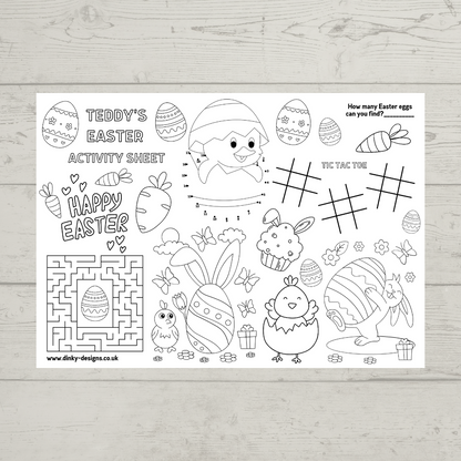 A4 Colouring Activity Sheets | Personalised Easter Activity Sheets | Easter Placemats
