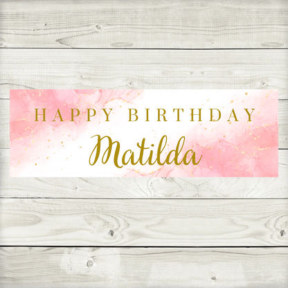 Pink Gold Banner | Personalised Pink Gold Birthday, Baby Shower, Christening Party Banner | Pink Gold Party Theme