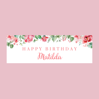 Pink Green Floral Banner | Personalised Pink Green Floral Birthday, Baby Shower, Christening Party Banner | Pink Green Floral Party Theme