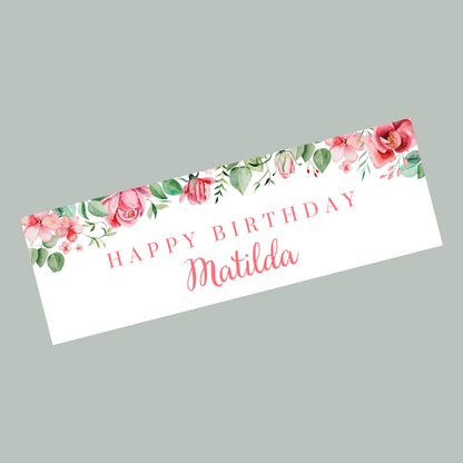 Pink Green Floral Banner | Personalised Pink Green Floral Birthday, Baby Shower, Christening Party Banner | Pink Green Floral Party Theme