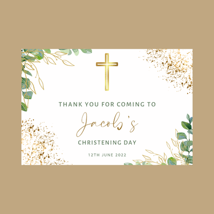 Rectangle Stickers | Gold, Green Leafy, Eucalyptus Party Stickers | Baptism, Christening, Holy Communion Stickers | Party Bag Stickers