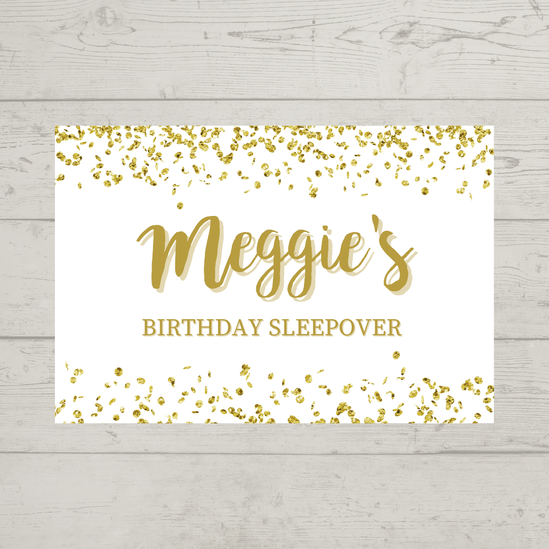 Rectangle Stickers | Gold & White Glitter Effect Party Stickers | Birthday, Baby Shower, Christening, Wedding, Engagement, Hen Party Stickers | Party Bag Stickers