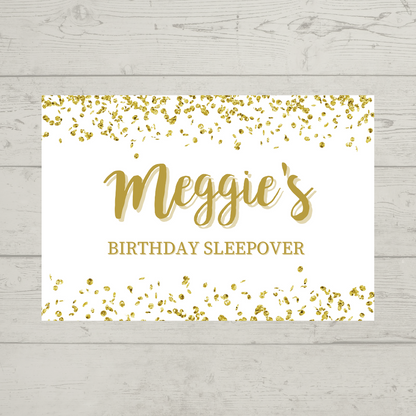 Rectangle Stickers | Gold & White Glitter Effect Party Stickers | Birthday, Baby Shower, Christening, Wedding, Engagement, Hen Party Stickers | Party Bag Stickers