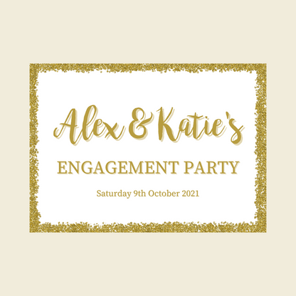 Rectangle Stickers | Gold & White Glitter Effect Party Stickers | Birthday, Baby Shower, Christening, Wedding, Engagement, Hen Party Stickers | Party Bag Stickers