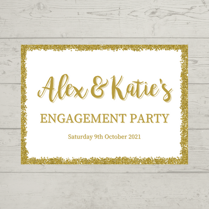 Rectangle Stickers | Gold & White Glitter Effect Party Stickers | Birthday, Baby Shower, Christening, Wedding, Engagement, Hen Party Stickers | Party Bag Stickers