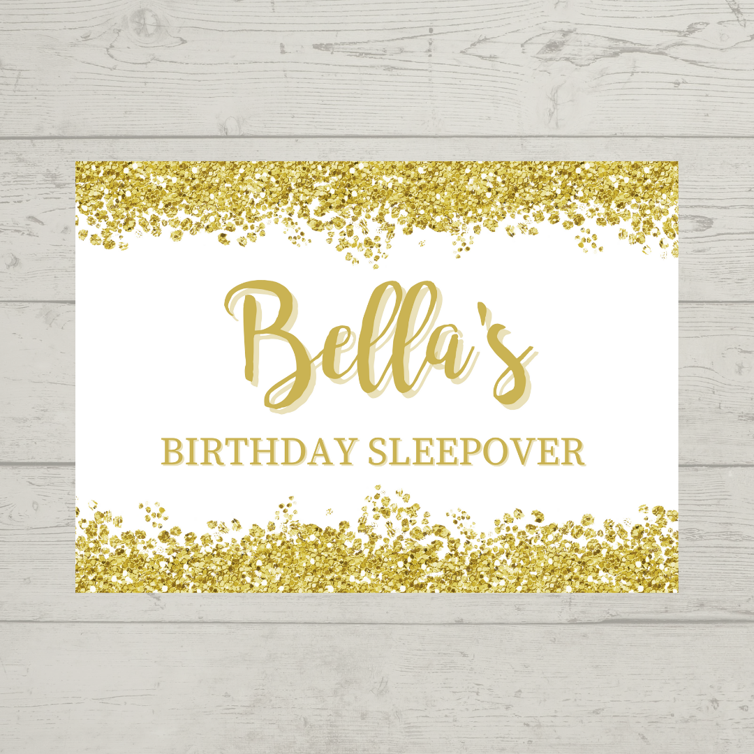 Rectangle Stickers | Gold & White Glitter Effect Party Stickers | Birthday, Baby Shower, Christening, Wedding, Engagement, Hen Party Stickers | Party Bag Stickers
