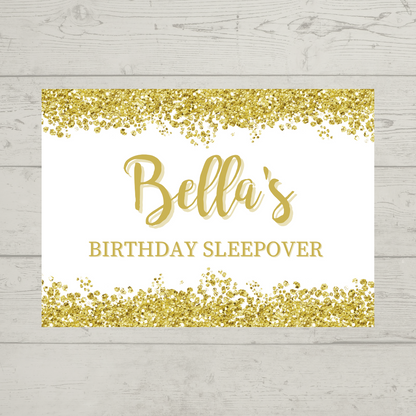 Rectangle Stickers | Gold & White Glitter Effect Party Stickers | Birthday, Baby Shower, Christening, Wedding, Engagement, Hen Party Stickers | Party Bag Stickers