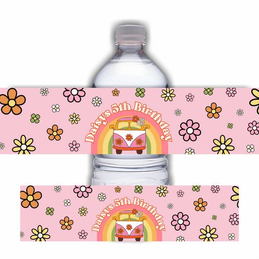 Juice Bottle Labels | Flower Power Label Stickers | Water Bottle Stickers | Flower Power Party | Party Stickers | Design 1
