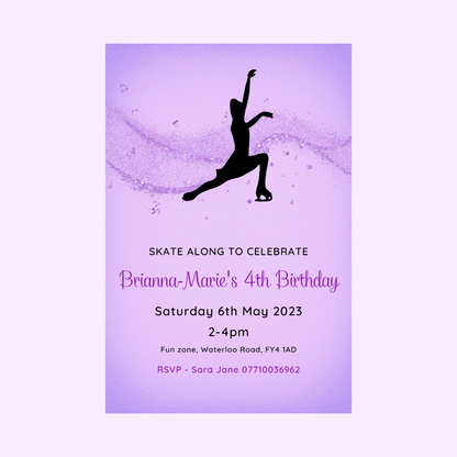 Purple Ice Skating Theme Birthday Party Invitations | A6 Invites | Ice Skating Theme Invitations | Party Invitations