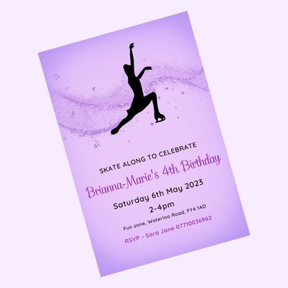 Purple Ice Skating Theme Birthday Party Invitations | A6 Invites | Ice Skating Theme Invitations | Party Invitations