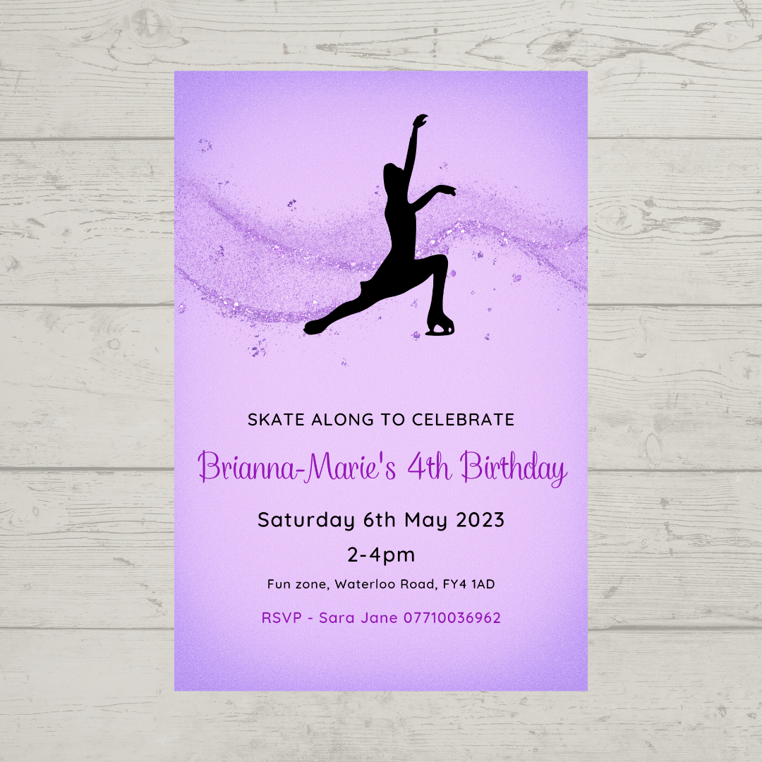 Purple Ice Skating Theme Birthday Party Invitations | A6 Invites | Ice Skating Theme Invitations | Party Invitations