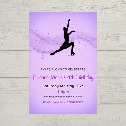 Purple Ice Skating Theme Birthday Party Invitations | A6 Invites | Ice Skating Theme Invitations | Party Invitations