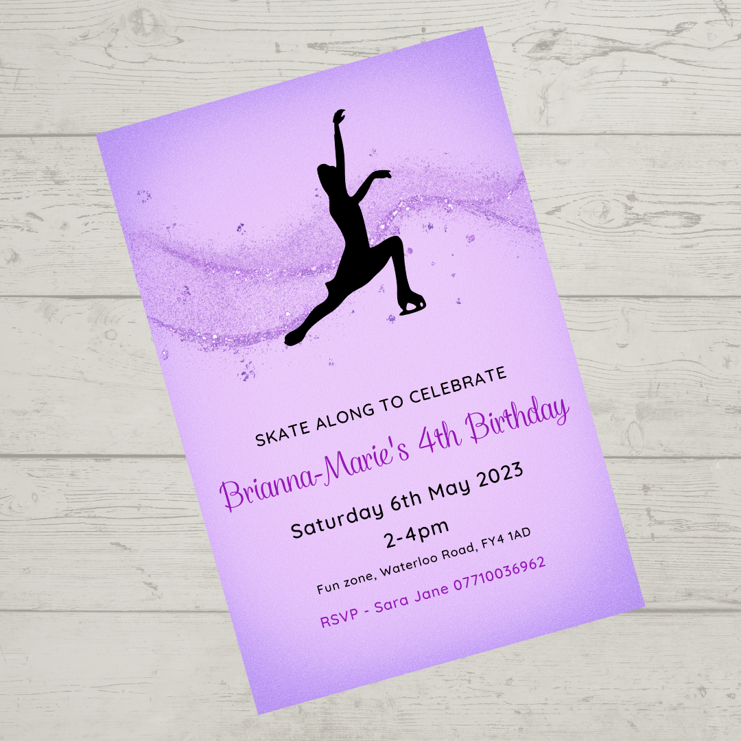 Purple Ice Skating Theme Birthday Party Invitations | A6 Invites | Ice Skating Theme Invitations | Party Invitations