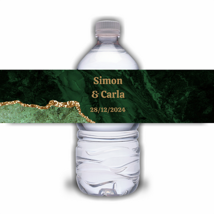 Green Gold Marble Design | Water Bottle Labels | Standard Size Water Bottle Labels | Fit 500ml Bottles | Waterproof Labels