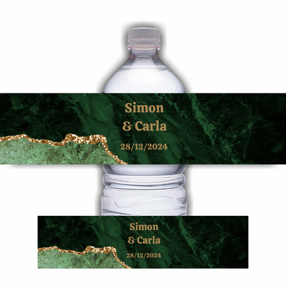 Green Gold Marble Design | Water Bottle Labels | Standard Size Water Bottle Labels | Fit 500ml Bottles | Waterproof Labels