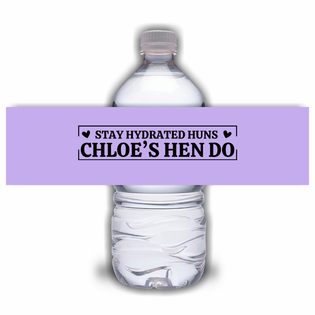 Purple Lilac Hen Party Design | Water Bottle Labels | Purple Water Bottle Labels