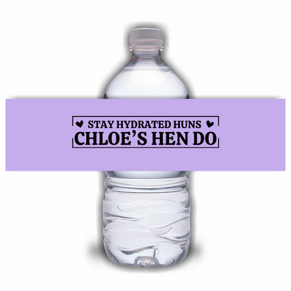 Purple Lilac Hen Party Design | Water Bottle Labels | Purple Water Bottle Labels