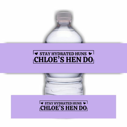 Purple Lilac Hen Party Design | Water Bottle Labels | Purple Water Bottle Labels