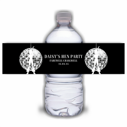 Black Disco Design | Water Bottle Labels | Hen Party, Birthday Party