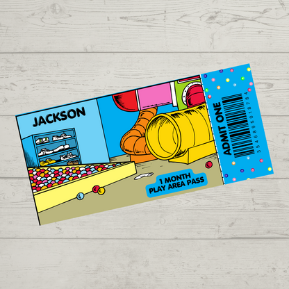 Surprise Ticket Print | Personalised Play Area Ticket Pass Voucher Membership | Gift Idea