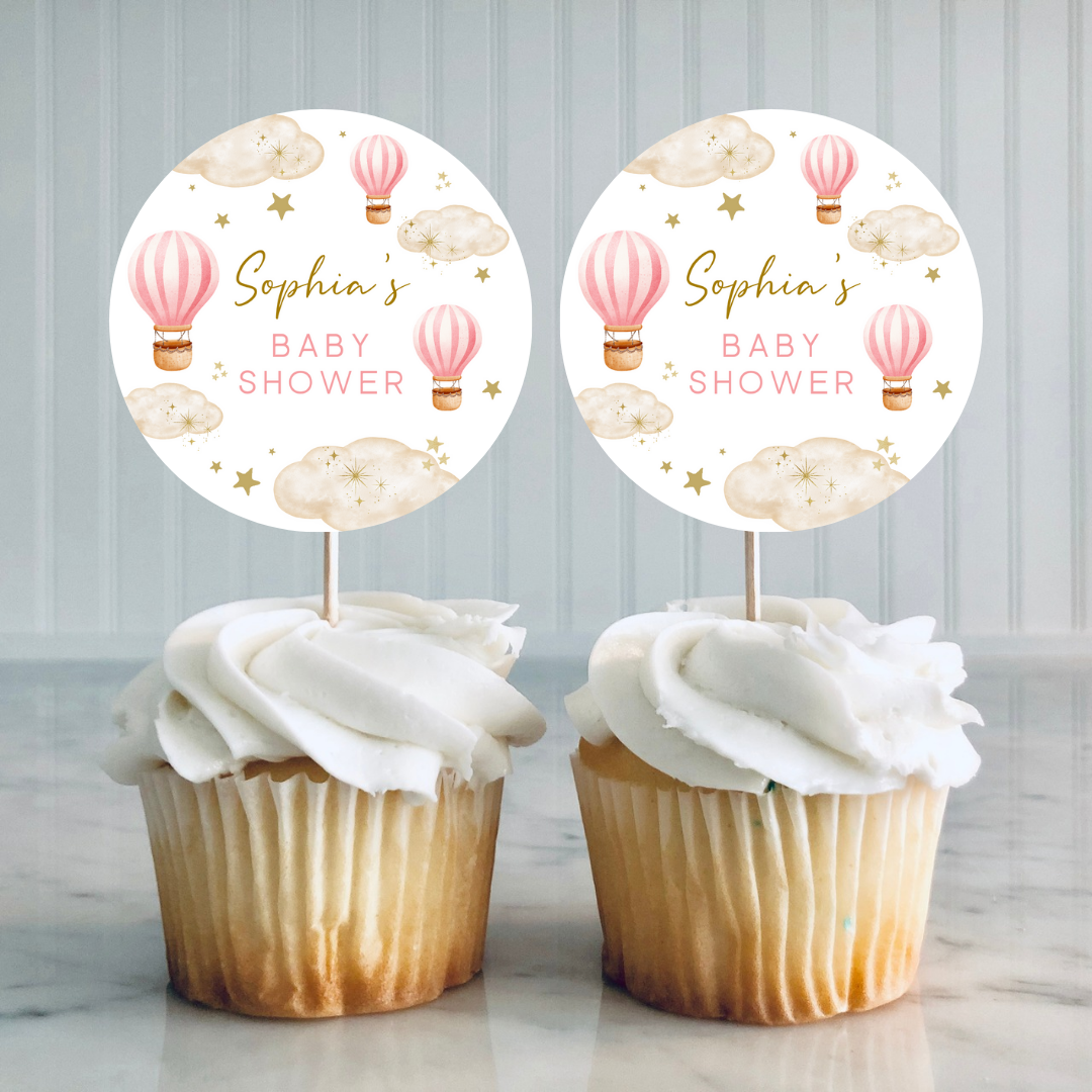 Dark Pink Hot Air Balloon Cupcake Toppers | Baby Shower, Birthday Cupcake Toppers | Party Decorations