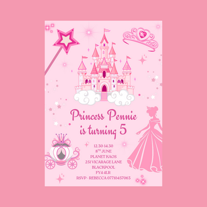 Princess Party Invitations | A6 Invites | Princess Theme Invitations | Party Invitations