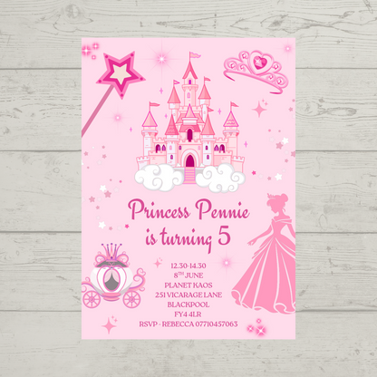 Princess Party Invitations | A6 Invites | Princess Theme Invitations | Party Invitations