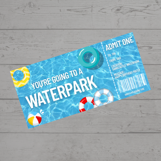 Surprise Ticket Print | Personalised Water Park Ticket Pass Voucher Membership | Gift Idea