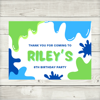 Rectangle Stickers | Blue Green Slime Party Stickers | Birthday Party Stickers | Party Bag Stickers