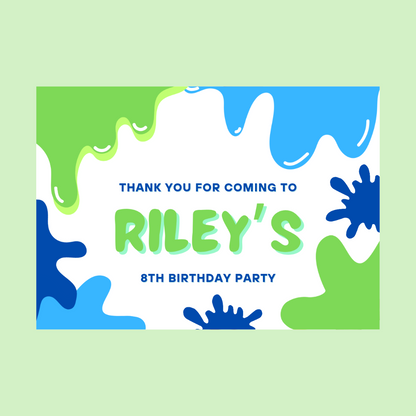 Rectangle Stickers | Blue Green Slime Party Stickers | Birthday Party Stickers | Party Bag Stickers