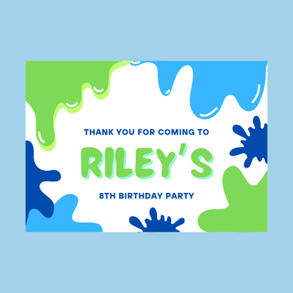 Rectangle Stickers | Blue Green Slime Party Stickers | Birthday Party Stickers | Party Bag Stickers