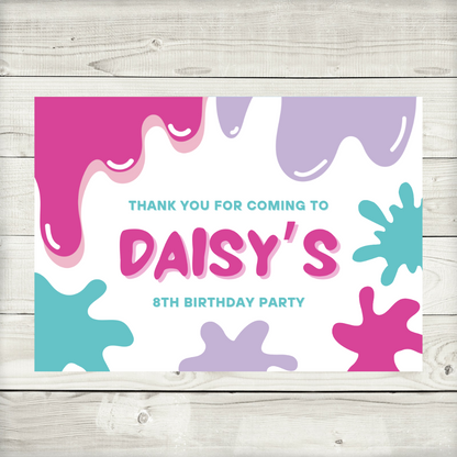 Rectangle Stickers | Pink Purple Slime Party Stickers | Birthday Party Stickers | Party Bag Stickers